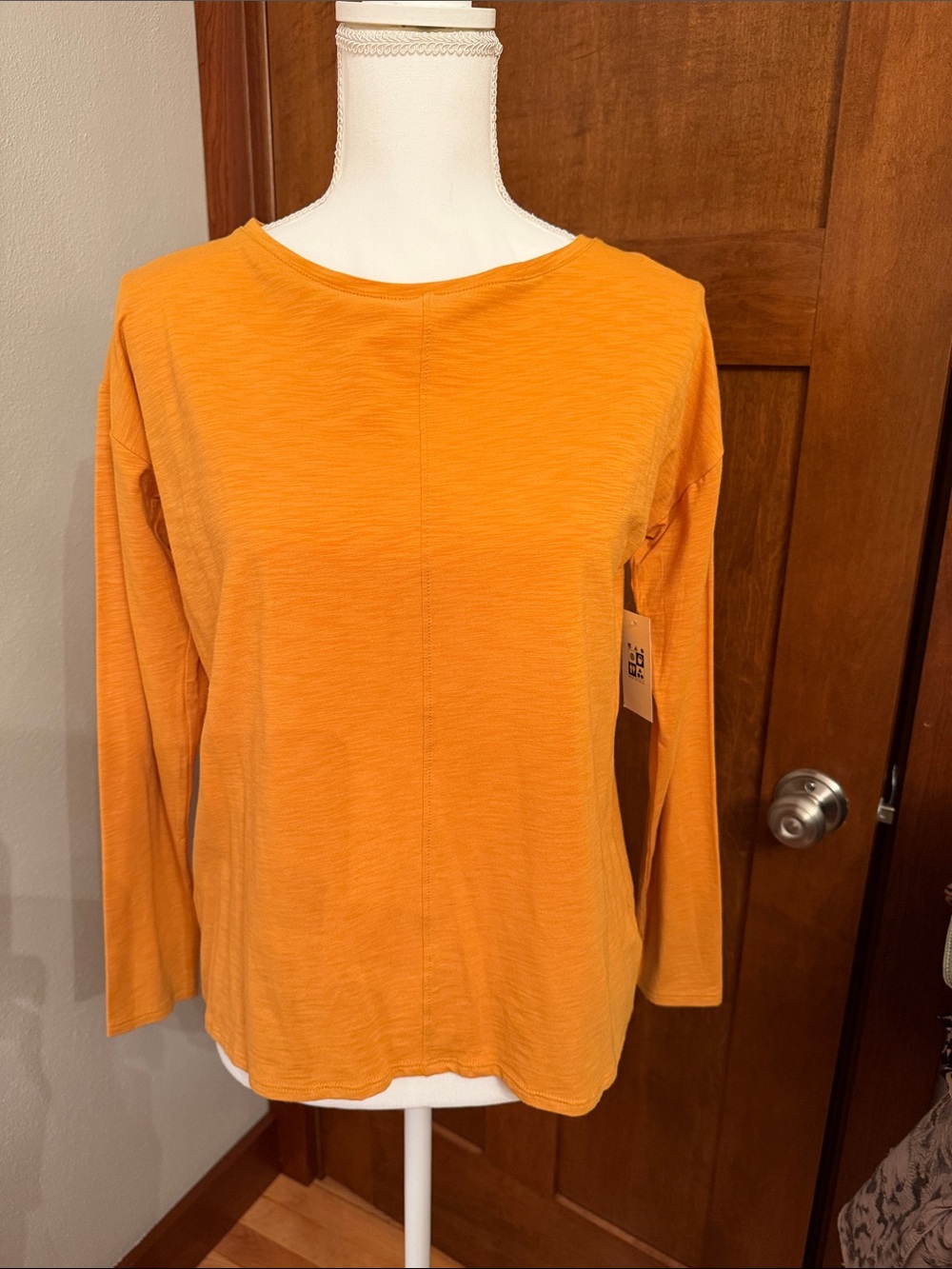 Max Studio Long Sleeve Crewneck Top in mustard yellow